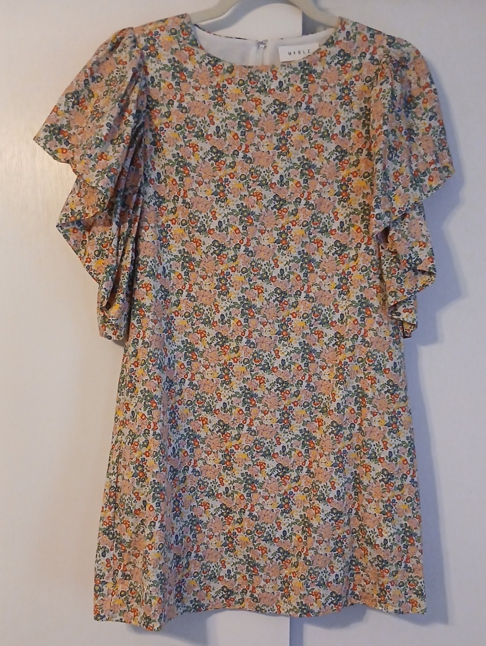 MABLE "Multi Color" Floral Ruffle Sleeve Mini Dress in Size Small
